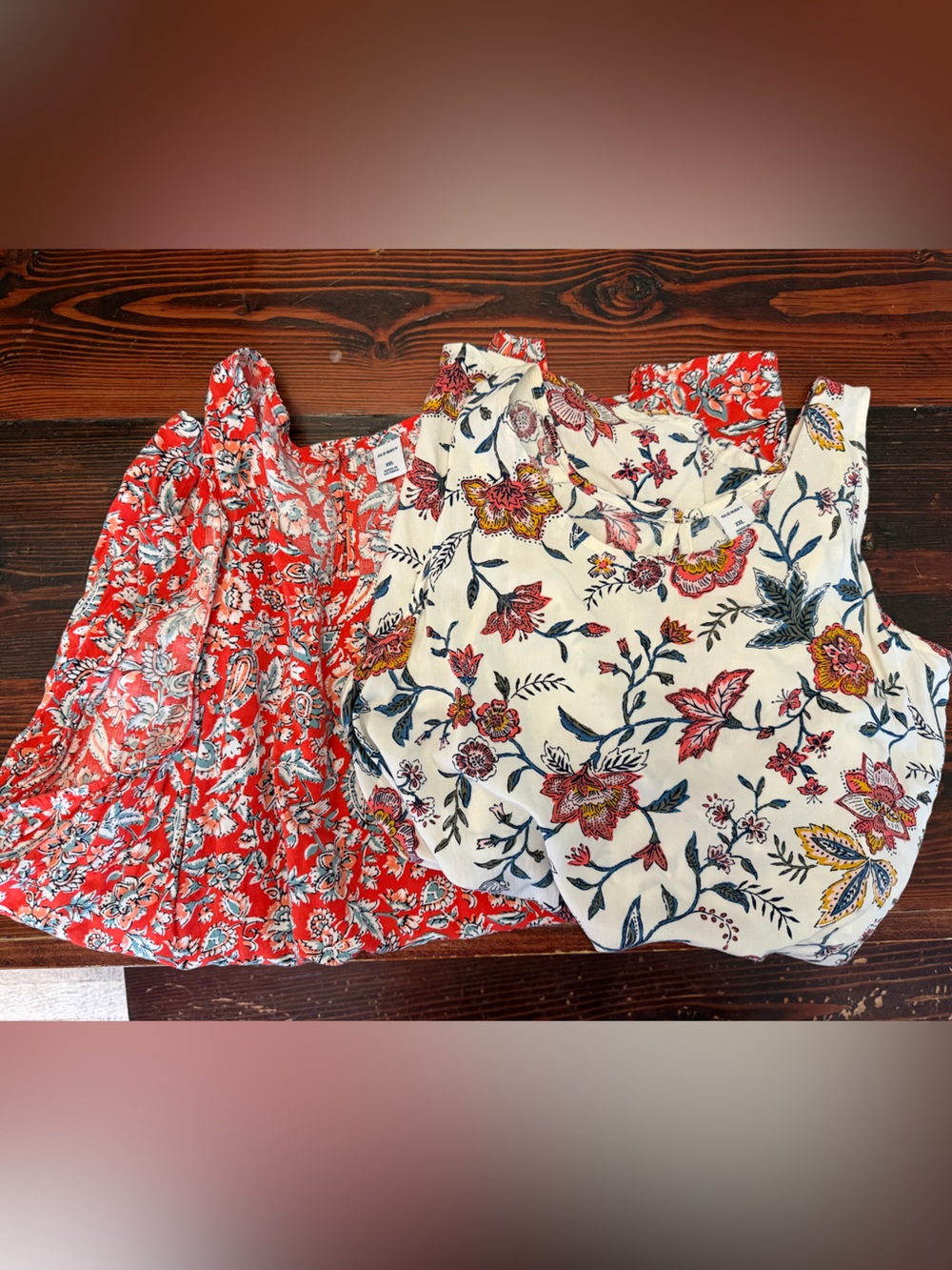 2 Floral Mixed Print Tank & Layered Cover-Up - Red & Cream
